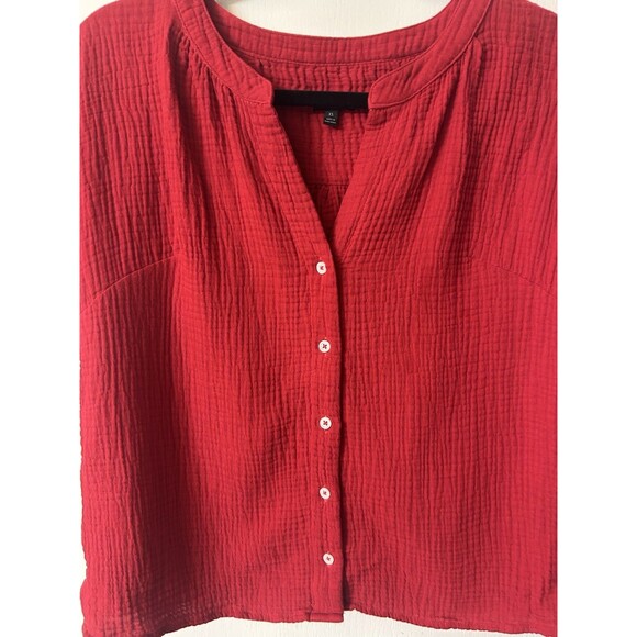 Talbots Womens Red Cotton Gauzy Button Front Cap Sleeves V Neck Top XS - Picture 4 of 6